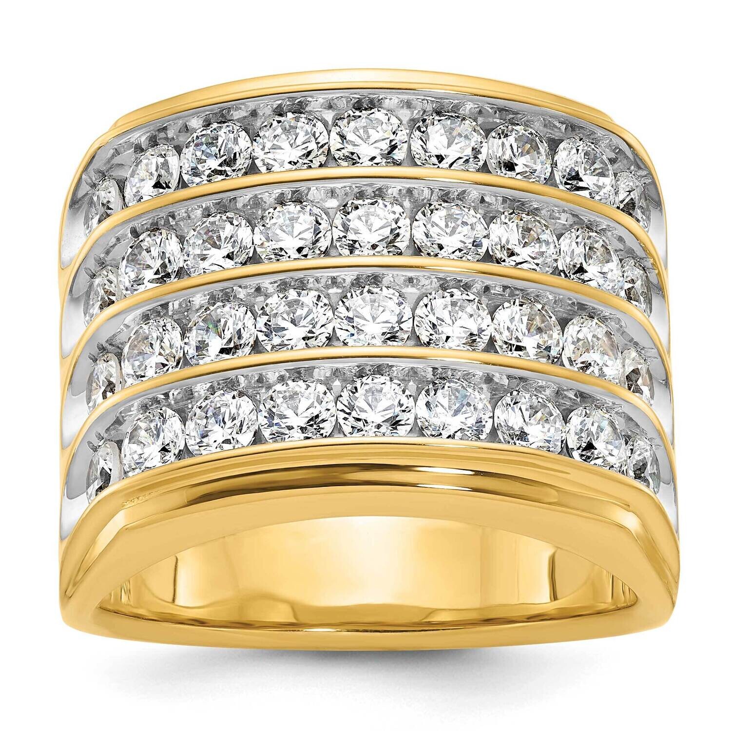 Ibgoodman Men&#39;s Polished 4-Row 3 5/8 Carat Aa Quality Diamond Ring 14k Gold White Rhodium B59389-4Y…