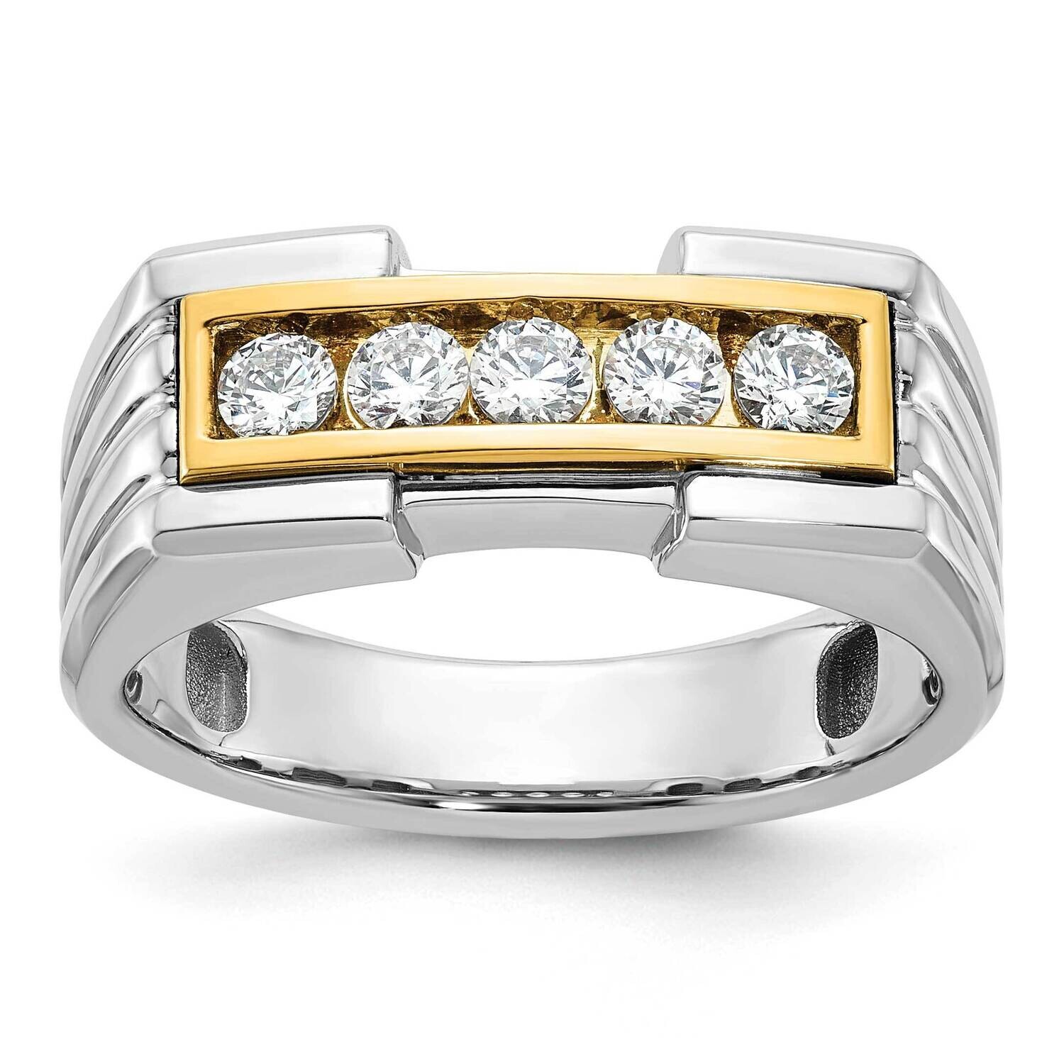 Ibgoodman Men&#39;s Polished Grooved 5-Stone 1/2 Carat Aa Quality Diamond Ring 14k Two-Tone Gold B64236-4WYAA