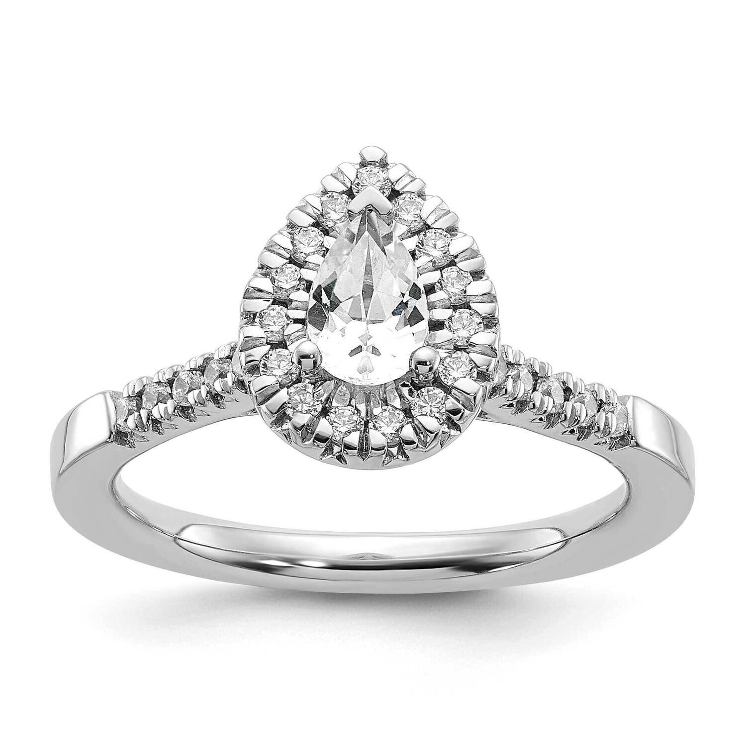Halo Holds 1/2 Carat 6.5X4.5mm Pear Center 1/3 Carat Diamond Semi-Mount Engagement Ring 14k White G…