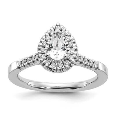 Halo Holds 1/2 Carat 6.5X4.5mm Pear Center 1/3 Carat Diamond Semi-Mount Engagement Ring 14k White G…