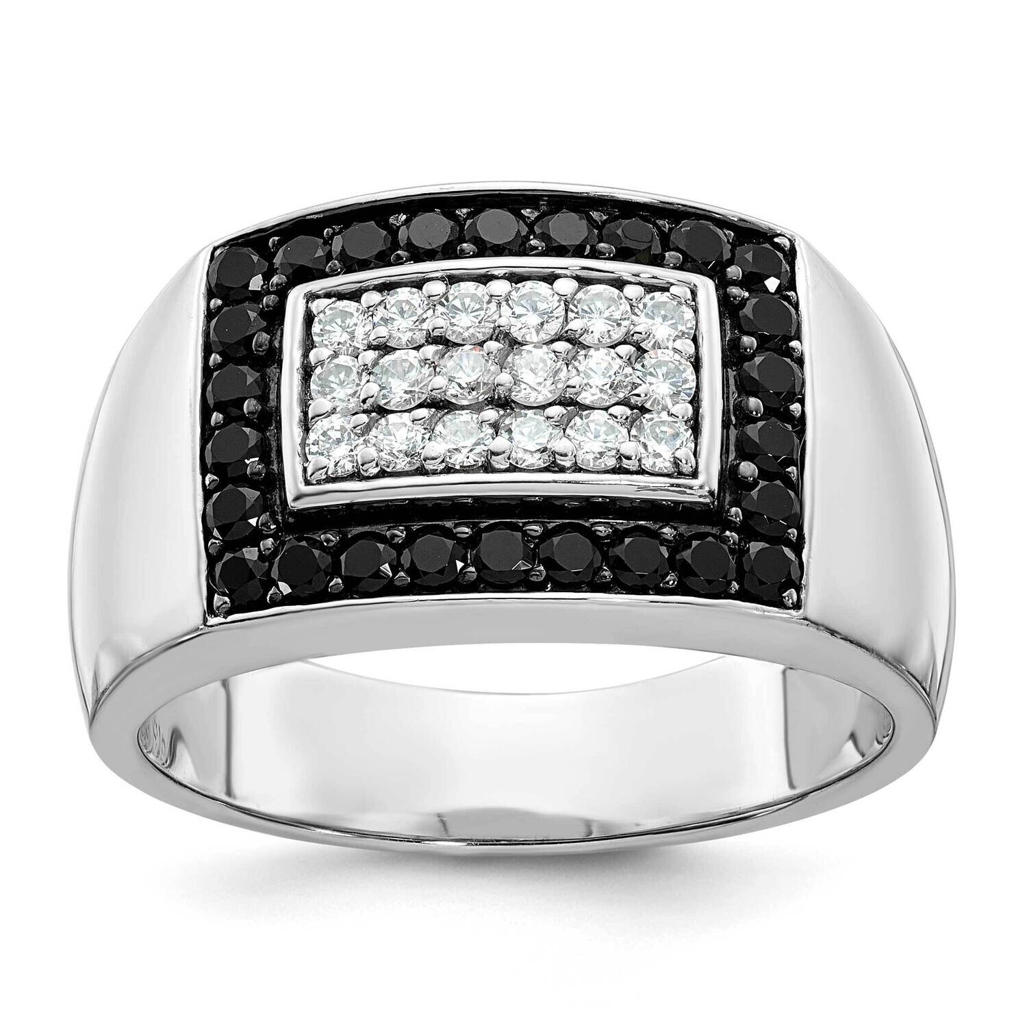 Ibgoodman Men&#39;s Polished 1 Carat Black White Diamond Rectangular Cluster Ring 14k White Gold B59106…