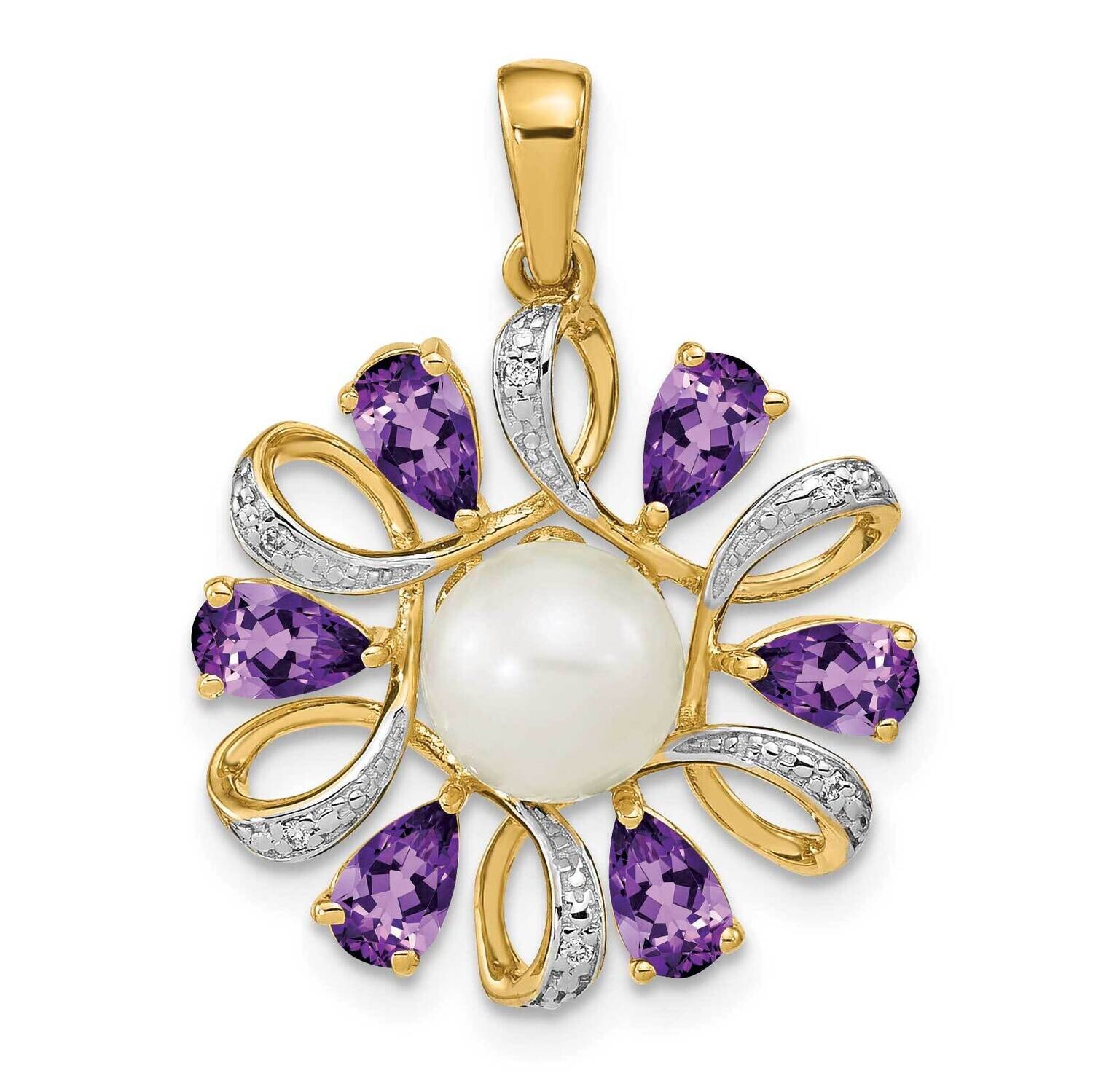 Diamond 6-7mm Button Fwc Pearl/Amethyst Pendant 14k Gold XP4169AM, MPN: XP4169AM,
