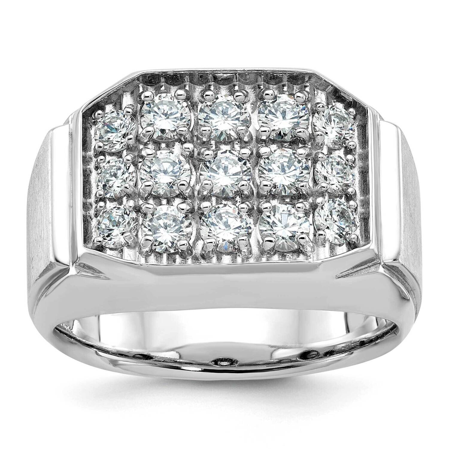 Ibgoodman Men&#39;s Polished Satin 1 1/5 Carat Aa Quality Diamond Cluster Ring 14k White Gold B58928-4WAA