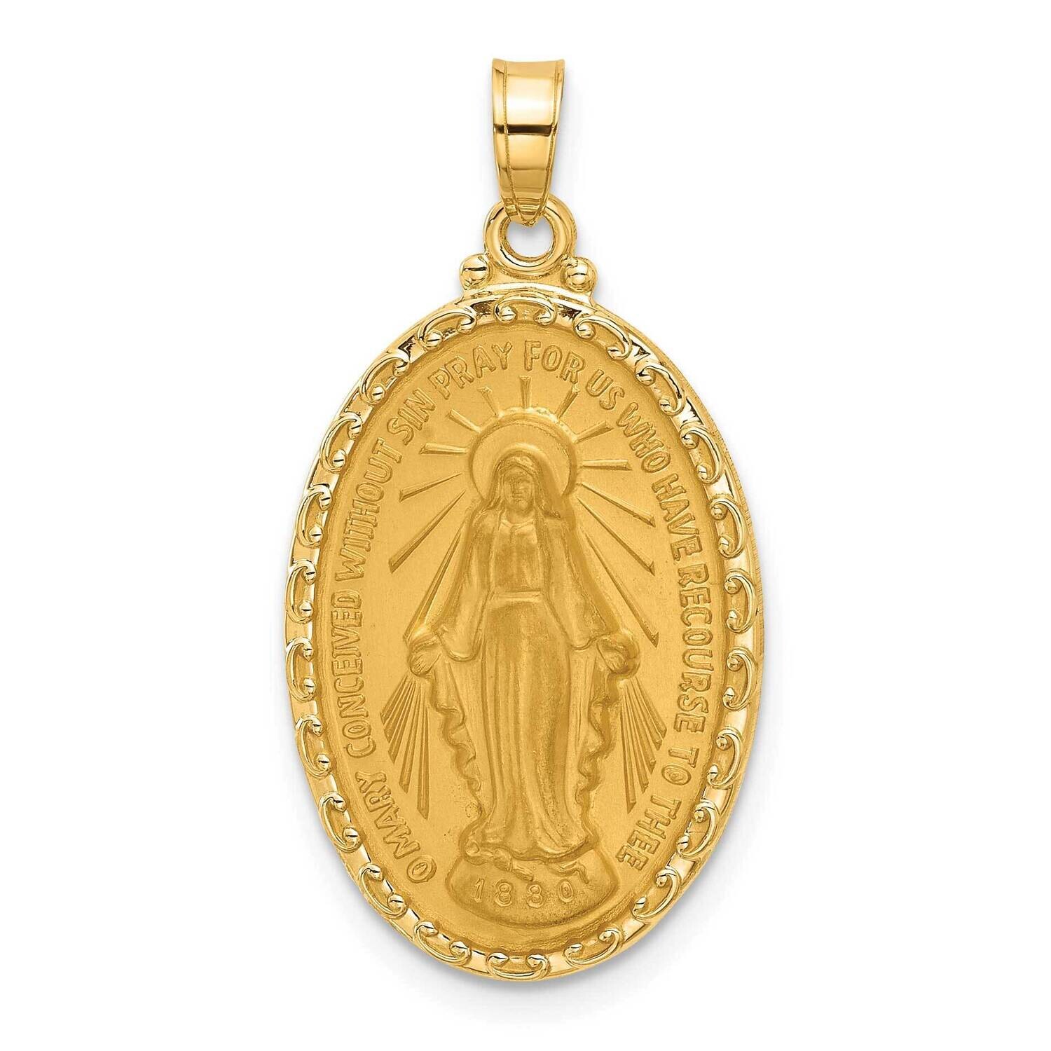 Satin Polished Miraculous Medal Solid Oval Pendant 14k Gold XR2115 by Men&#39;s Jewelry and Accessories…