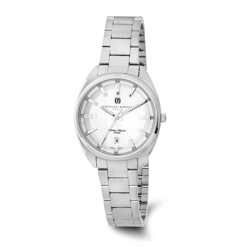 Ladies Charles Hubert Silver-Tone Dial Watch Stainless Steel XWA6568