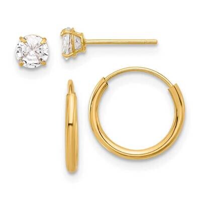 CZ Studs Small Endless Hoop Earring Set 14k Polished Gold YE2162SET, MPN: YE2162SET,