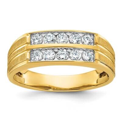 Ibgoodman Men&#39;s Polished Satin Grooved 2-Row 5/8 Carat Aa Quality Diamond Ring 14k Gold B64207-4YAA…