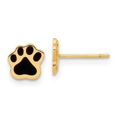 Paw Black Enamel Post Earrings 14k Polished Gold YE2216, MPN: YE2216, 716838383313
