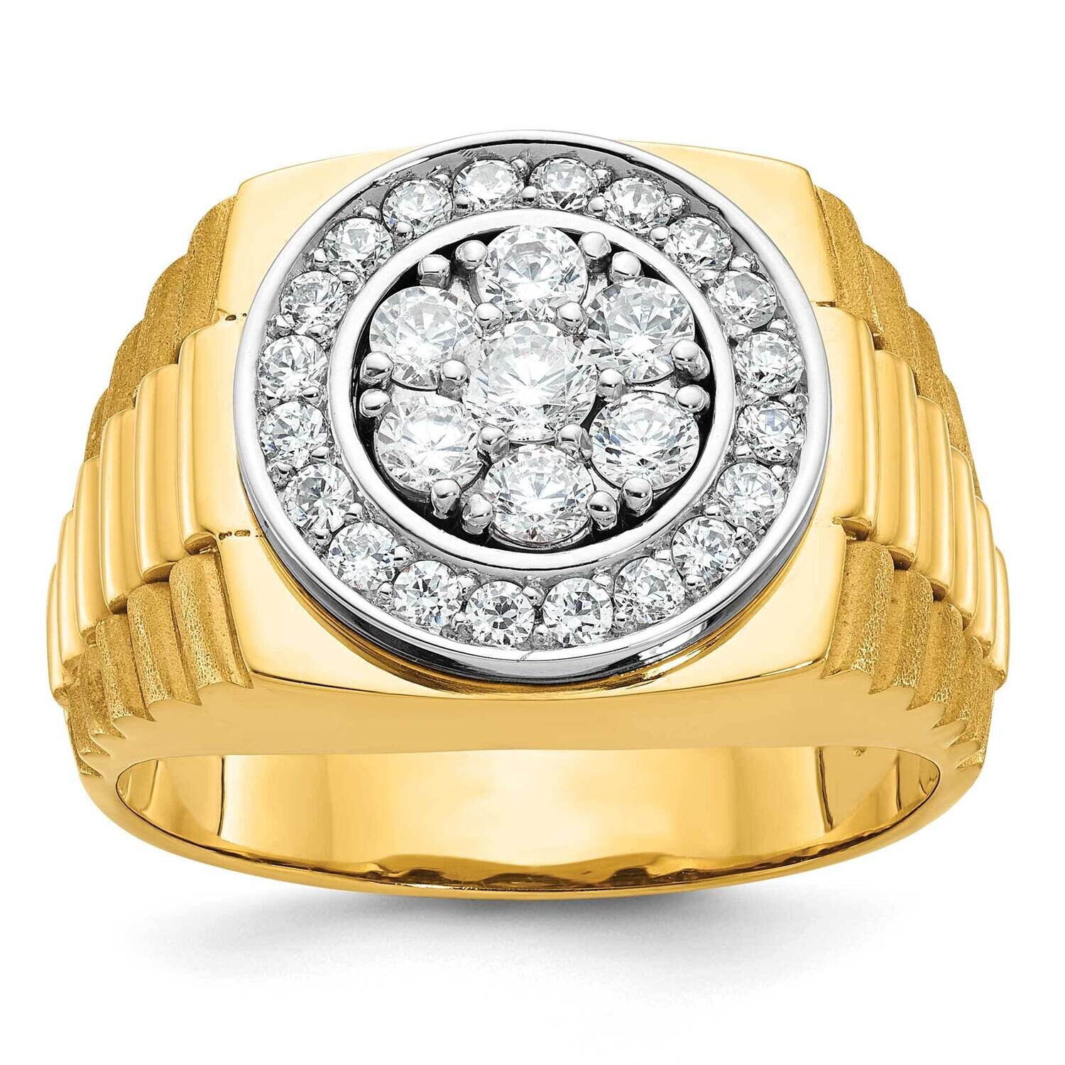 Ibgoodman Men's Polished Satin Textured 1 Carat Aa Quality Diamond Ring 14k Two-Tone Gold B58334-4YWAA