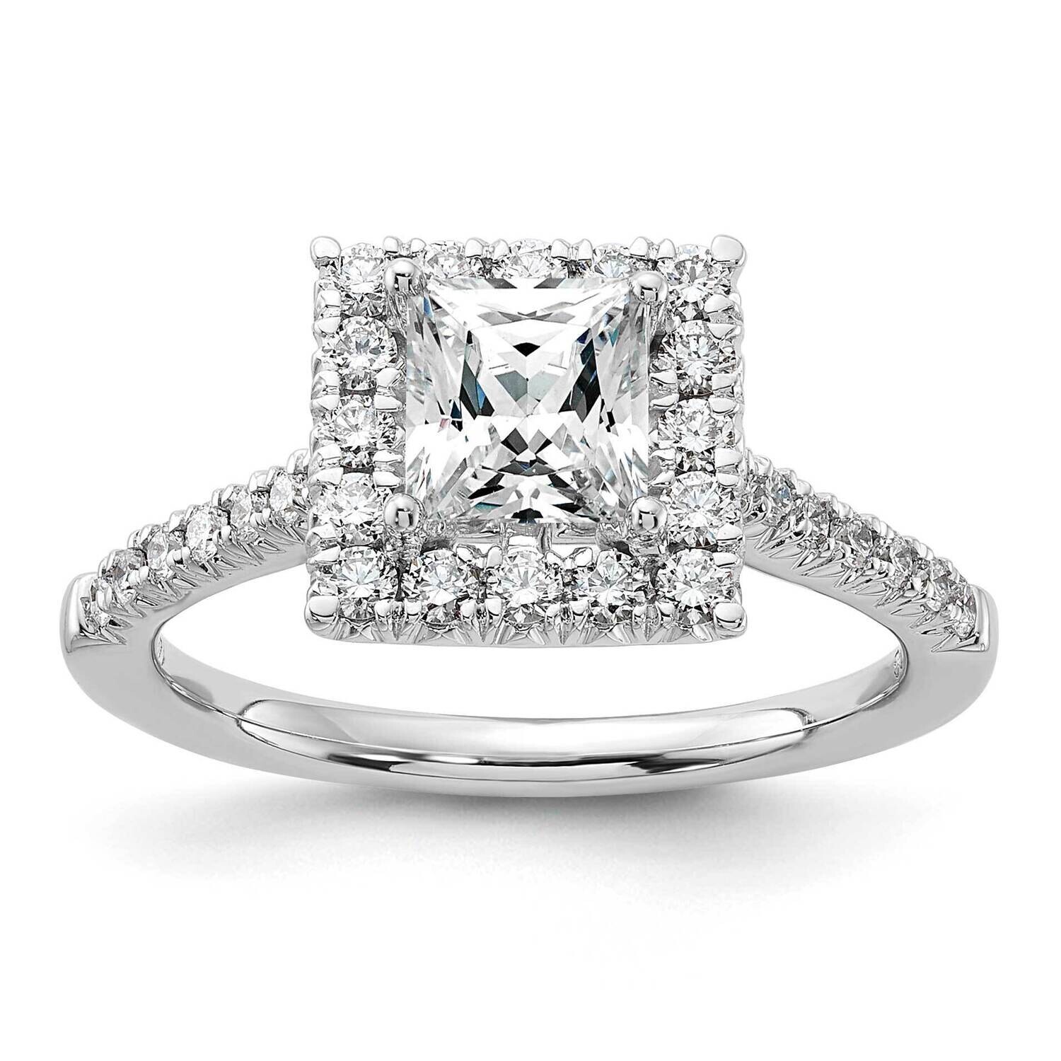 Halo Holds 1 Carat 5.8mm Princess Center 1/2 Carat Diamond Semi-Mount Engagement Ring 14k White Gol…