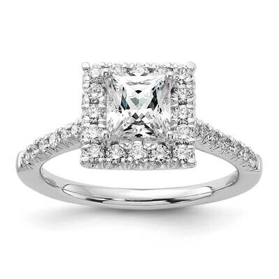 Halo Holds 1 Carat 5.8mm Princess Center 1/2 Carat Diamond Semi-Mount Engagement Ring 14k White Gol…