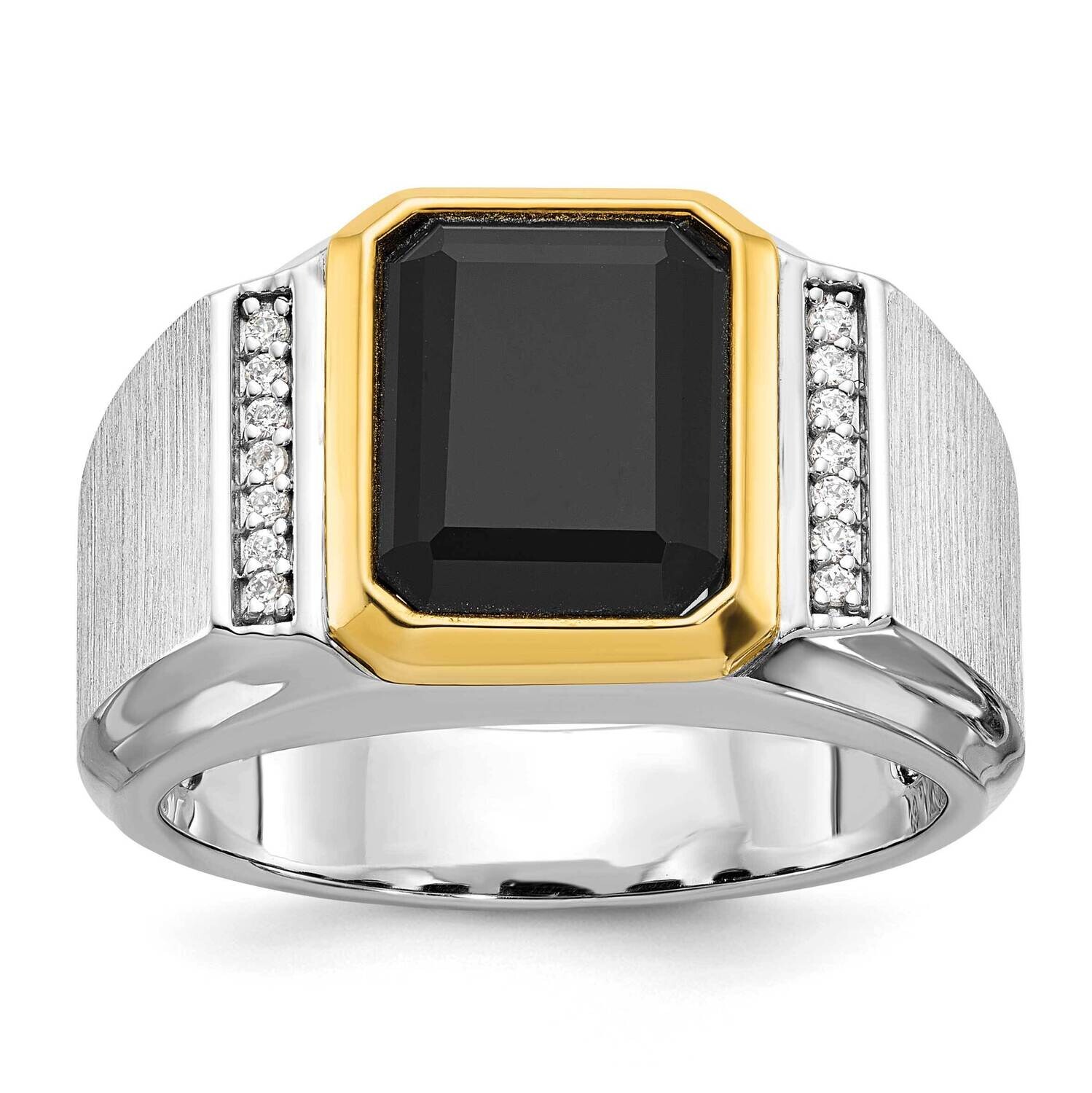 Ibgoodman Men&#39;s Polished Satin Onyx 1/10 Carat Diamond Complete Ring 14k Two-Tone Gold B52162-4WYOX…