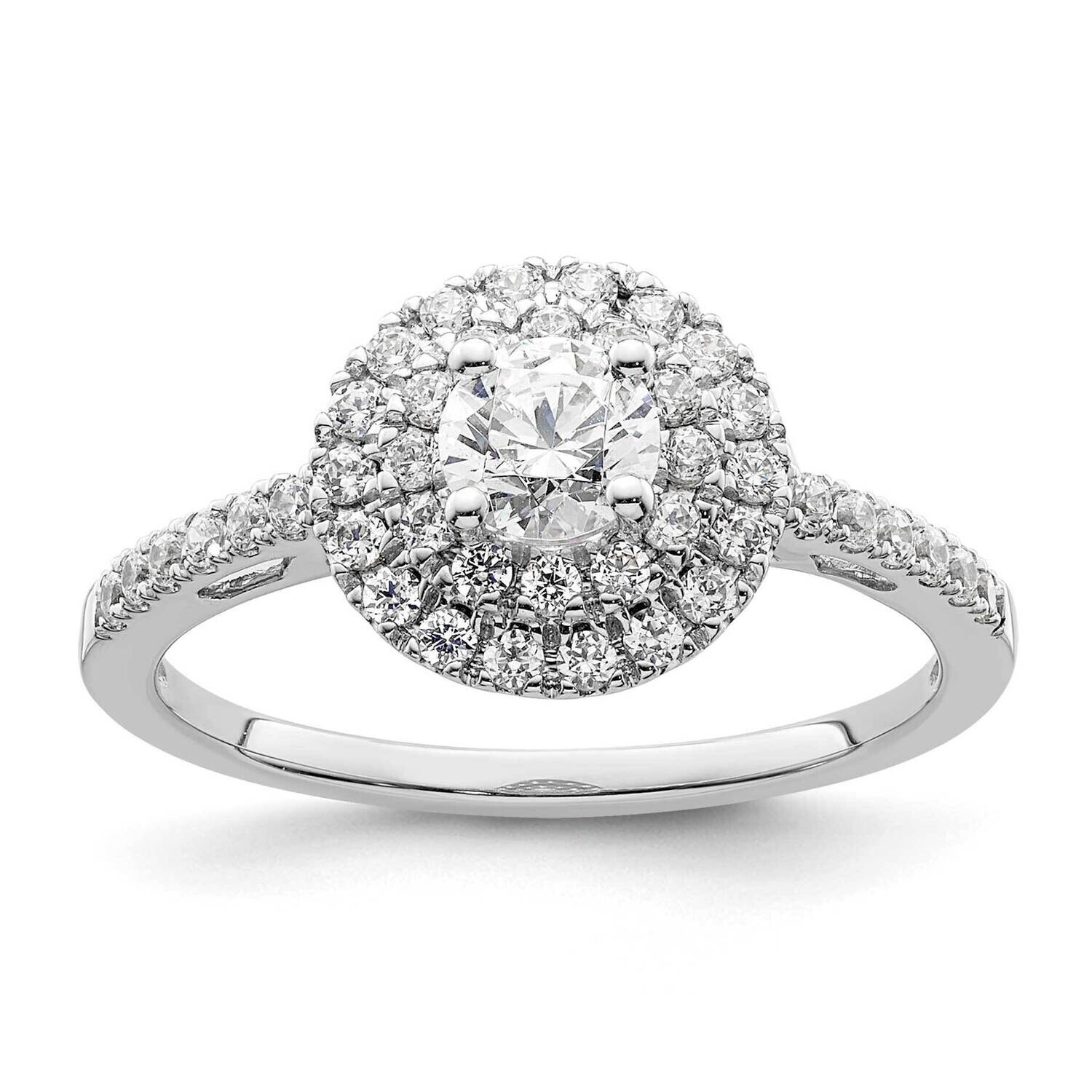 Double Halo Holds 1/4 Carat 4.7mm Round Center 3/8 Carat Diamond Semi-Mount Engagement Ring 14k Whi…