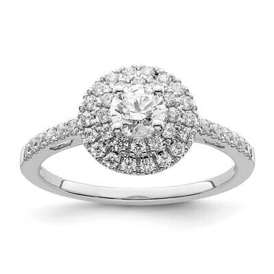 Double Halo Holds 1/4 Carat 4.7mm Round Center 3/8 Carat Diamond Semi-Mount Engagement Ring 14k Whi…