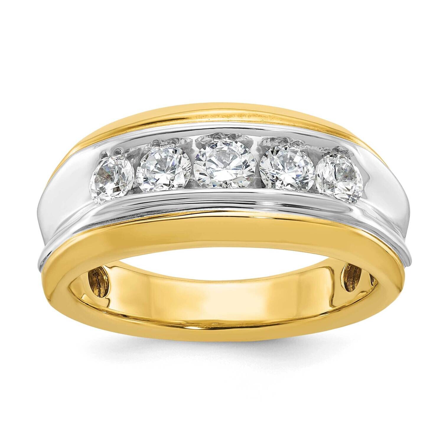 Ibgoodman Men&#39;s Polished Grooved 5-Stone 1 Carat Aa Quality Diamond Ring 14k Two-Tone Gold B64094-4…