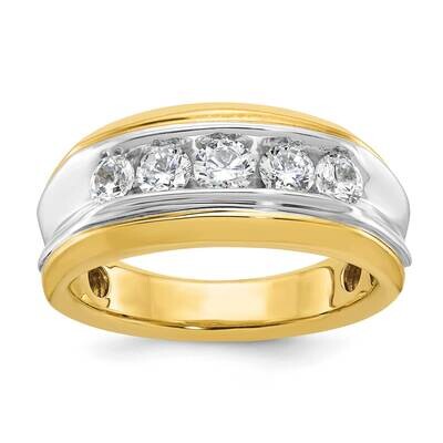 Ibgoodman Men&#39;s Polished Grooved 5-Stone 1 Carat Aa Quality Diamond Ring 14k Two-Tone Gold B64094-4…