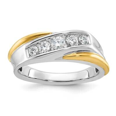 Ibgoodman Men&#39;s Polished Grooved 5-Stone 1/2 Carat Aa Quality Diamond Ring 14k Two-Tone Gold B64110…