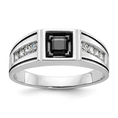 Black Rhodium Ibgoodman Men&#39;s Satin 7/8 Carat Black White Diamond Complete Ring 14k White Gold B593…