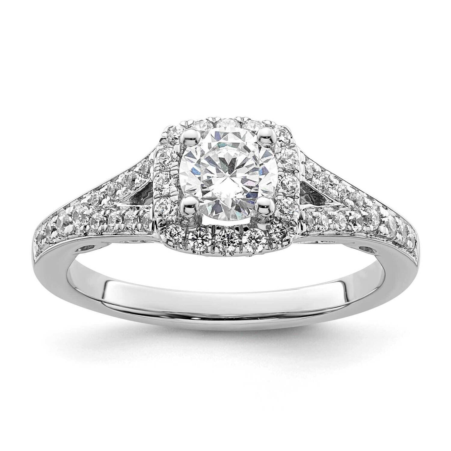 Halo Plus Holds 1/2 Carat 5.2mm Round Center 1/3 Carat Diamond Semi-Mount Engagement Ring 14k White…