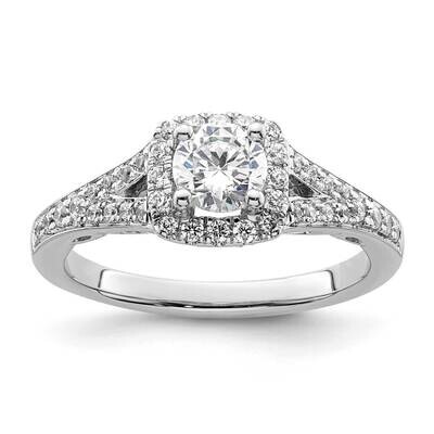 Halo Plus Holds 1/2 Carat 5.2mm Round Center 1/3 Carat Diamond Semi-Mount Engagement Ring 14k White…