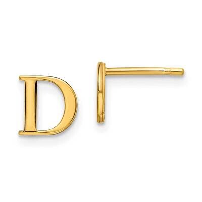 Gold-Plated Letter D Initial Post Earrings Sterling Silver XNE46GP/D, MPN: XNE46GP/D,
