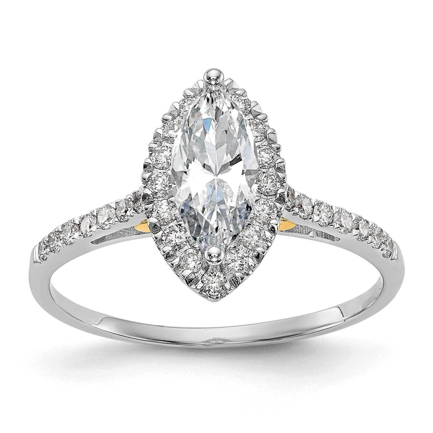 Halo Holds 1 Carat 10X5mm Marquise Center 1/4 Carat Diamond Semi-Mount Engagement Ring 14k Two-Tone…