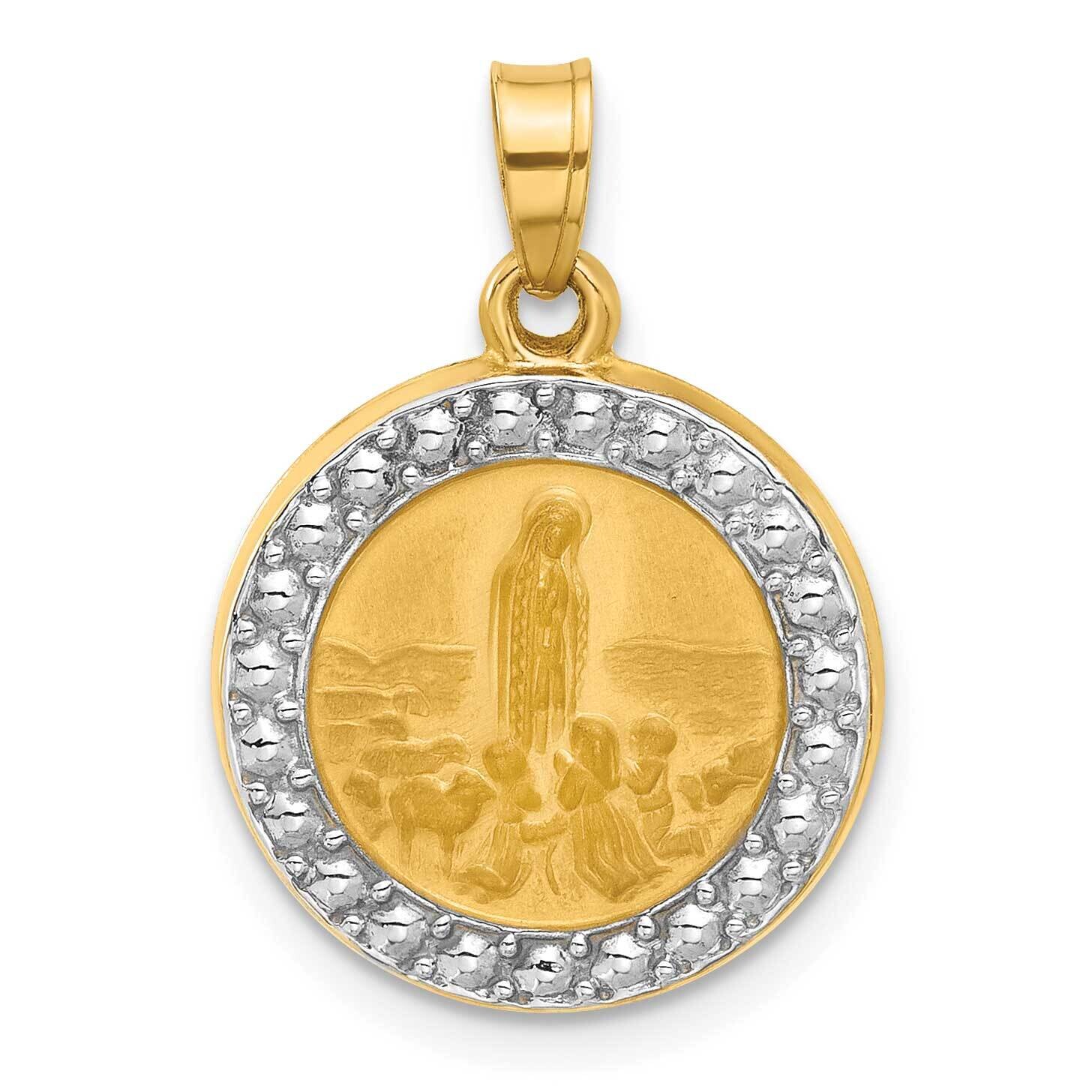 Satin Polished St Anthony Medal Circle Pendant 14k Gold With Rhodium XR2132