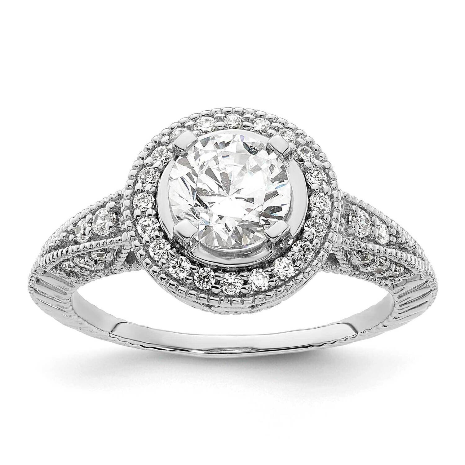 Halo Plus Holds 3/4 Carat 6.5mm Round Center 1/3 Carat Diamond Semi-Mount Engagement Ring 14k White…