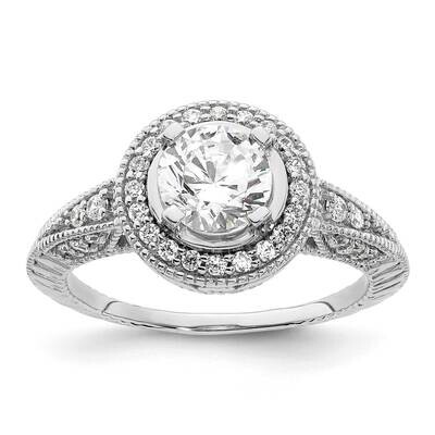 Halo Plus Holds 3/4 Carat 6.5mm Round Center 1/3 Carat Diamond Semi-Mount Engagement Ring 14k White…