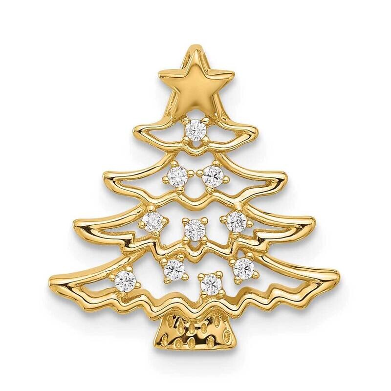 CZ Christmas Tree Chain Slide Pendant 14k Polished Gold YC1568