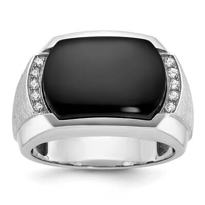 Ibgoodman Men&#39;s Polished Satin Onyx 1/10 Carat Aa Quality Diamond Ring 14k White Gold B84341-4WOX/A…