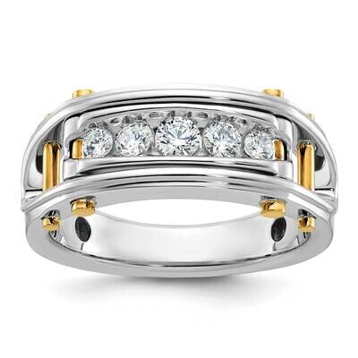 Ibgoodman Men&#39;s Polished Grooved Cut-Out 5-Stone 1/2 Carat Aa Quality Diamond Ring 14k Two-Tone Gol…