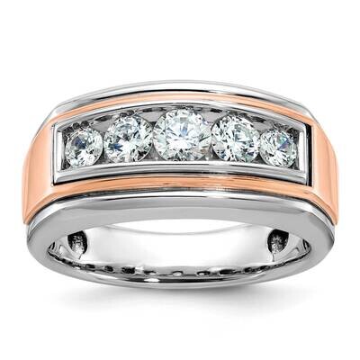 Ibgoodman Rose Gold Men&#39;s Polished Grooved 5-Stone 1 Carat Aa Quality Diamond Ring 14k White Gold B…