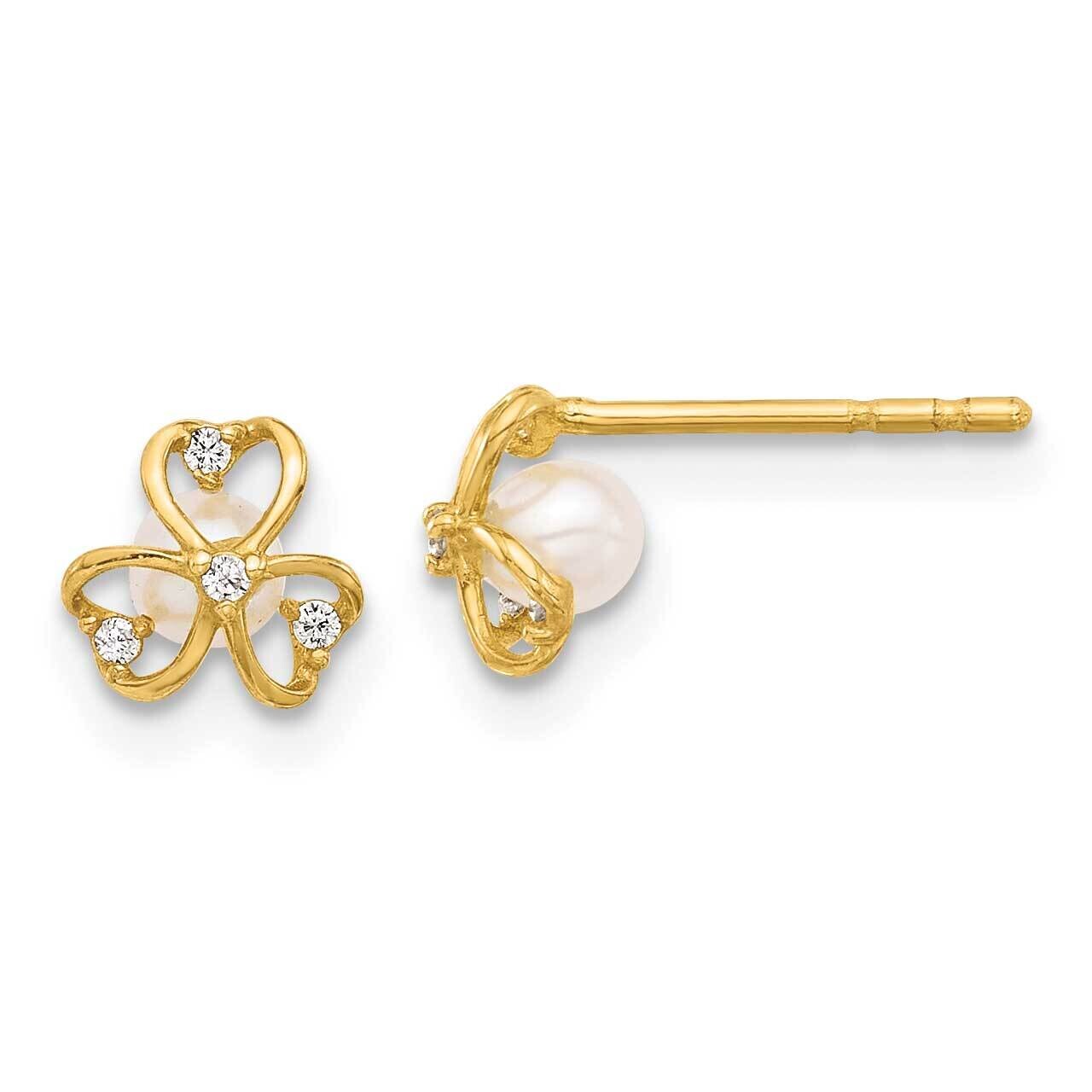 CZ Freshwater Cultured Pearl Post Earrings 14k Gold YE2205, MPN: YE2205,