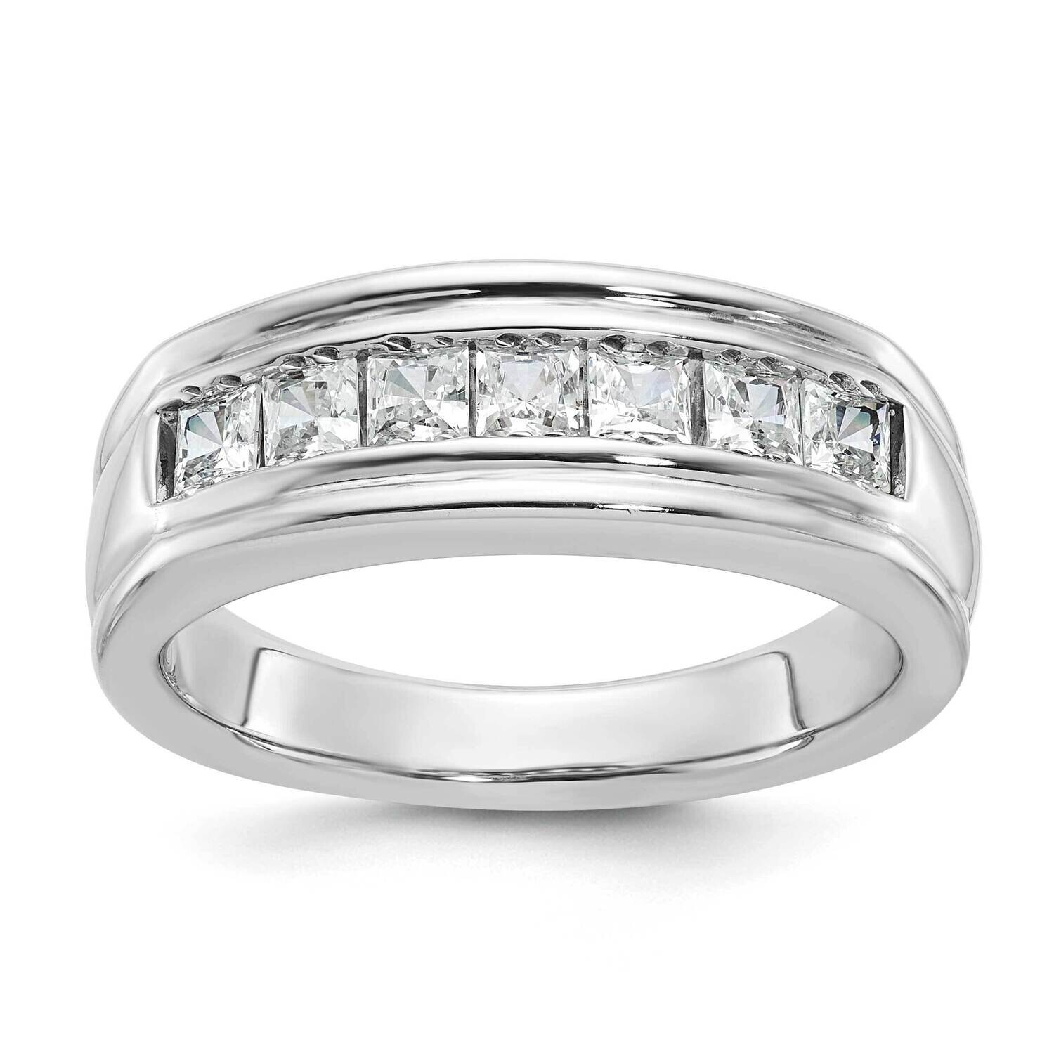 Ibgoodman Men&#39;s Polished Grooved 7-Stone Square 1 Carat Aa Quality Diamond Ring 14k White Gold B641…