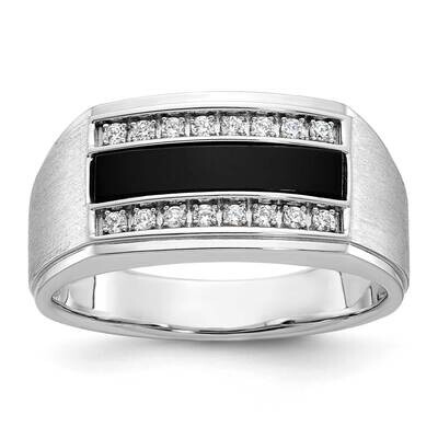 Ibgoodman Men&#39;s Polished Satin Onyx 1/6 Carat Aa Quality Diamond Ring 14k White Gold B58917-4WOX/AA…