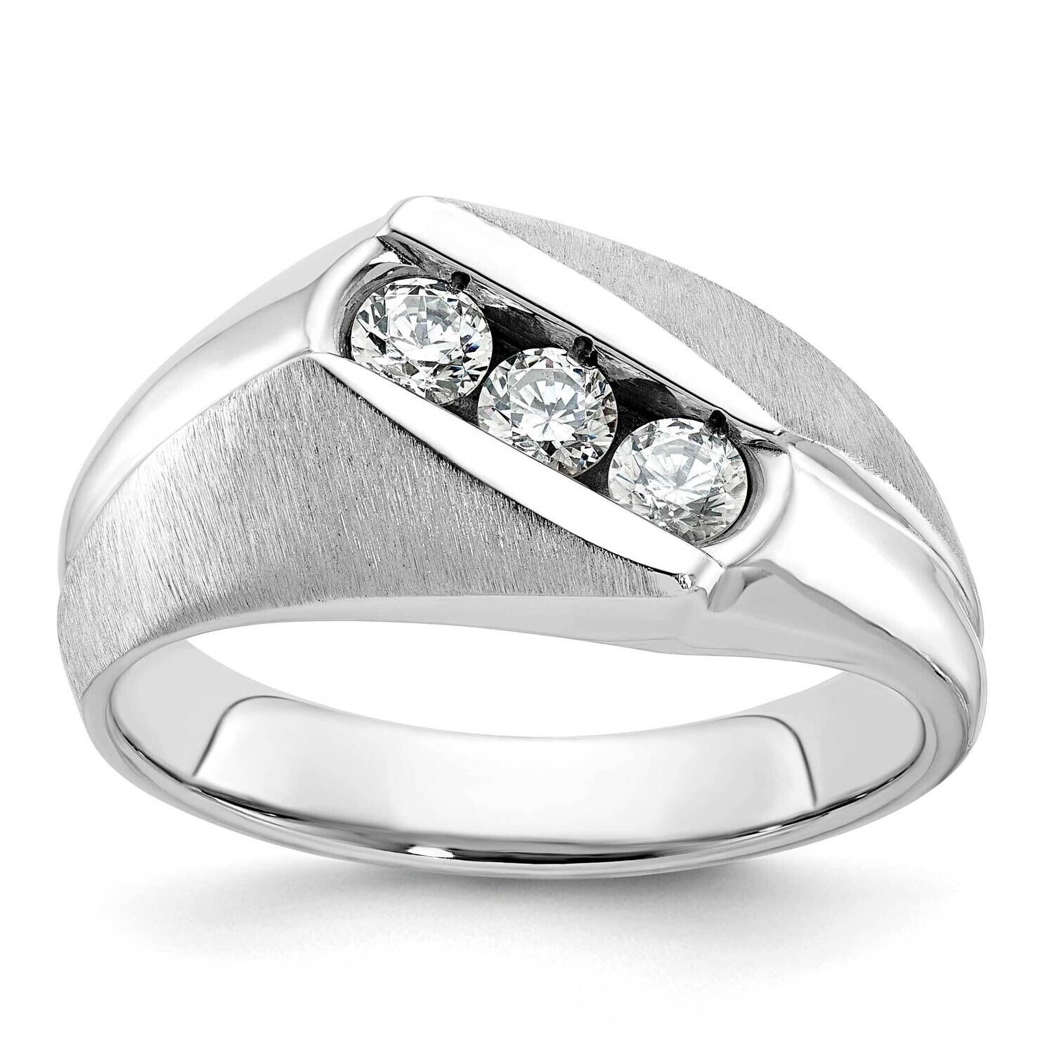 Ibgoodman Men's Polished Satin 3-Stone 1/2 Carat Aa Quality Diamond Ring 14k White Gold B58172-4WAA