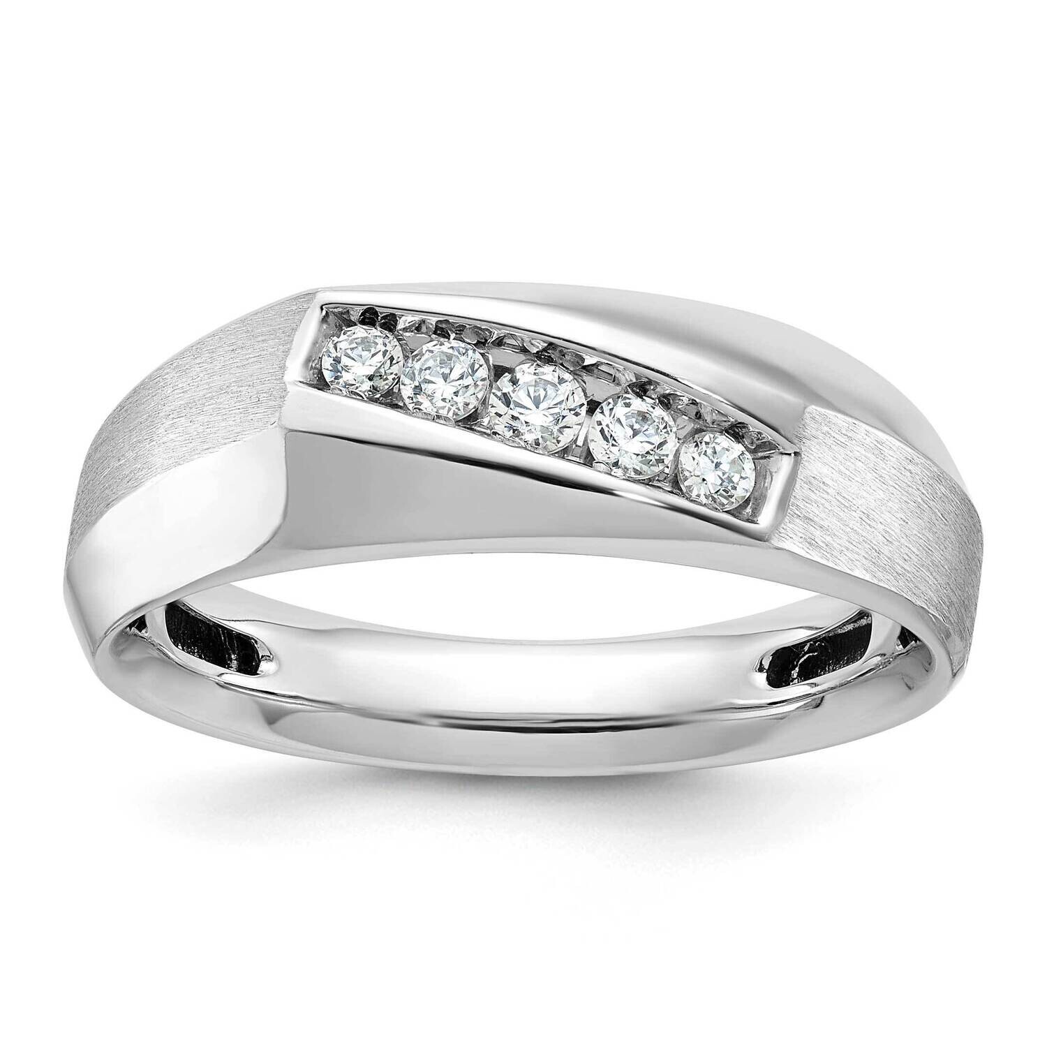 Ibgoodman Men's Polished Satin 5-Stone 1/4 Carat Aa Quality Diamond Ring 14k White Gold B63119-4WAA
