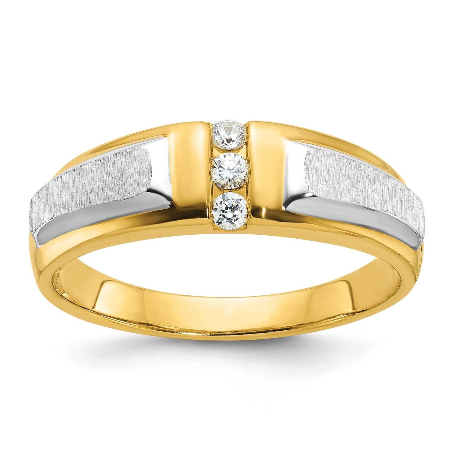 Ibgoodman Men&#39;s Polished Satin 3-Stone 1/8 Carat Aa Quality Diamond Ring 14k Two-Tone Gold B63233-4…