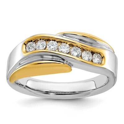 Ibgoodman Men&#39;s Polished Grooved Curved Bypass 1/2 Carat Aa Quality Diamond Ring 14k Two-Tone Gold …