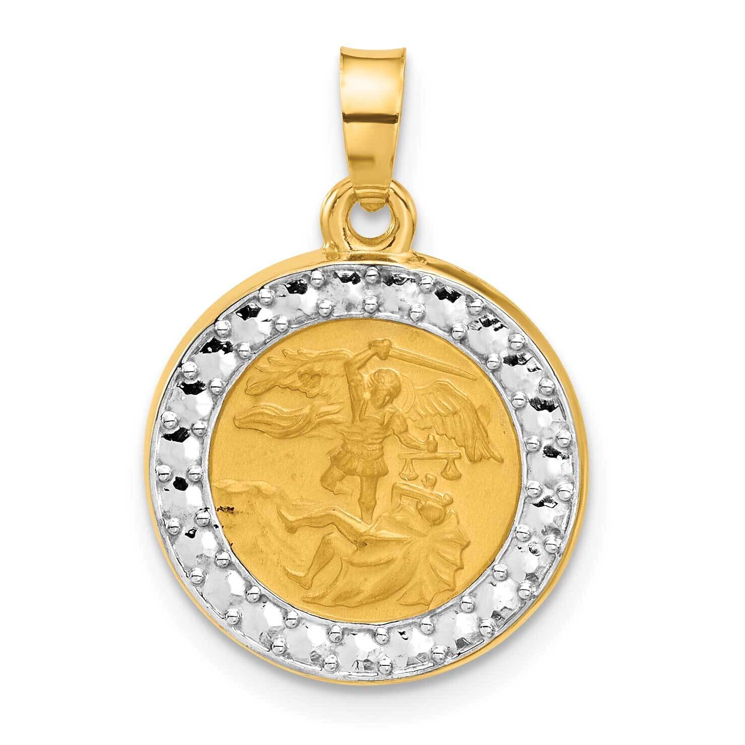 Hollow St. Michael Medal 14k Gold White Rhodium XR2152