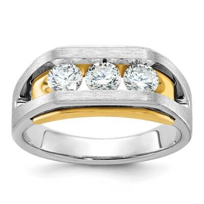 Ibgoodman Men&#39;s Polished Satin Cut-Out 3-Stone 1 Carat Aa Quality Diamond Ring 14k Two-Tone Gold B6…