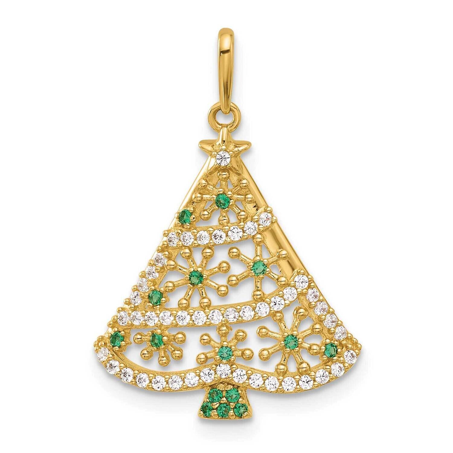 Green White CZ Christmas Tree Pendant 14k Polished Gold YC1569, MPN: YC1569,