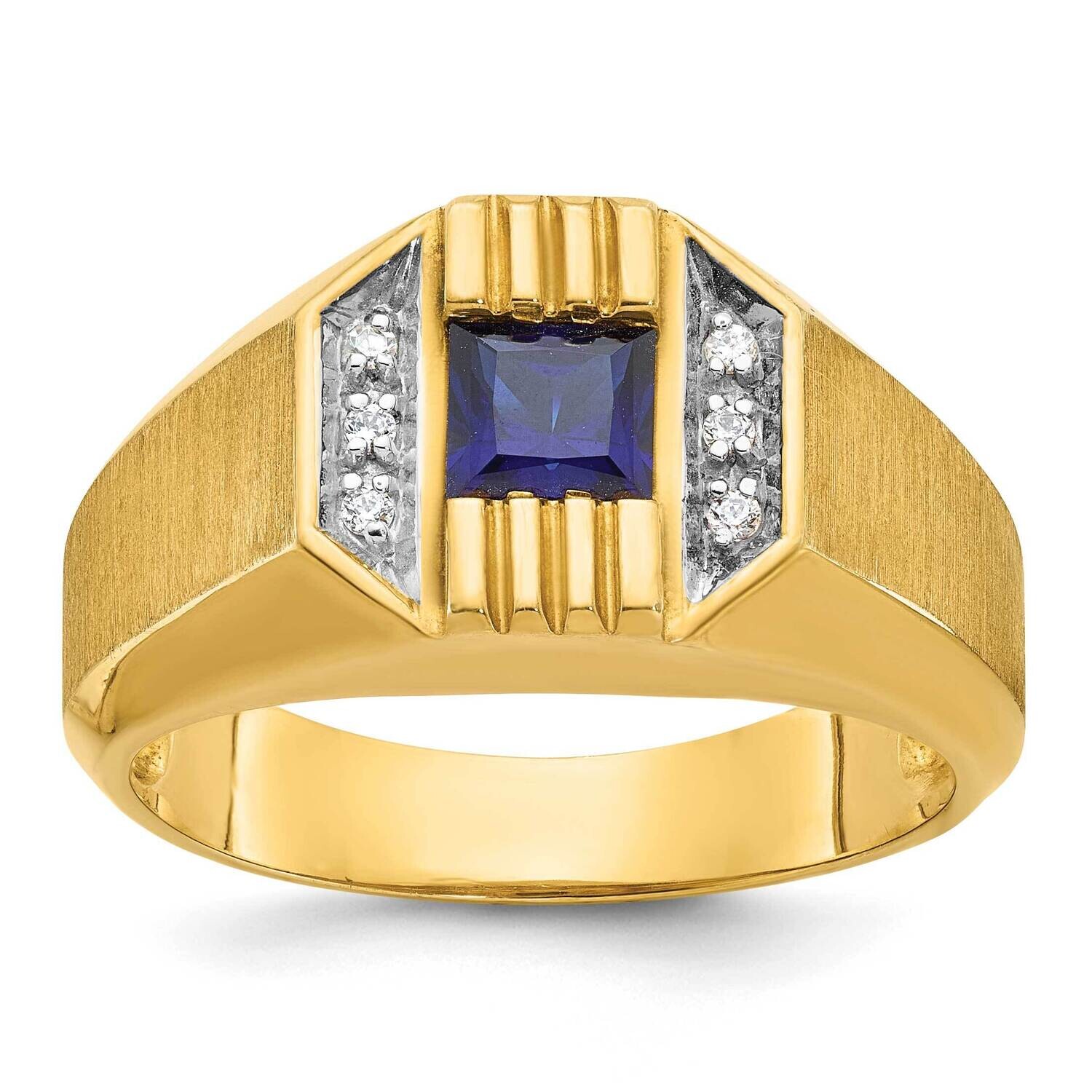 Ibgoodman Men&#39;s Created Sapphire 1/20 Carat Diamond Satin Complete Ring 14k Gold B57720-4YCS/AA by …