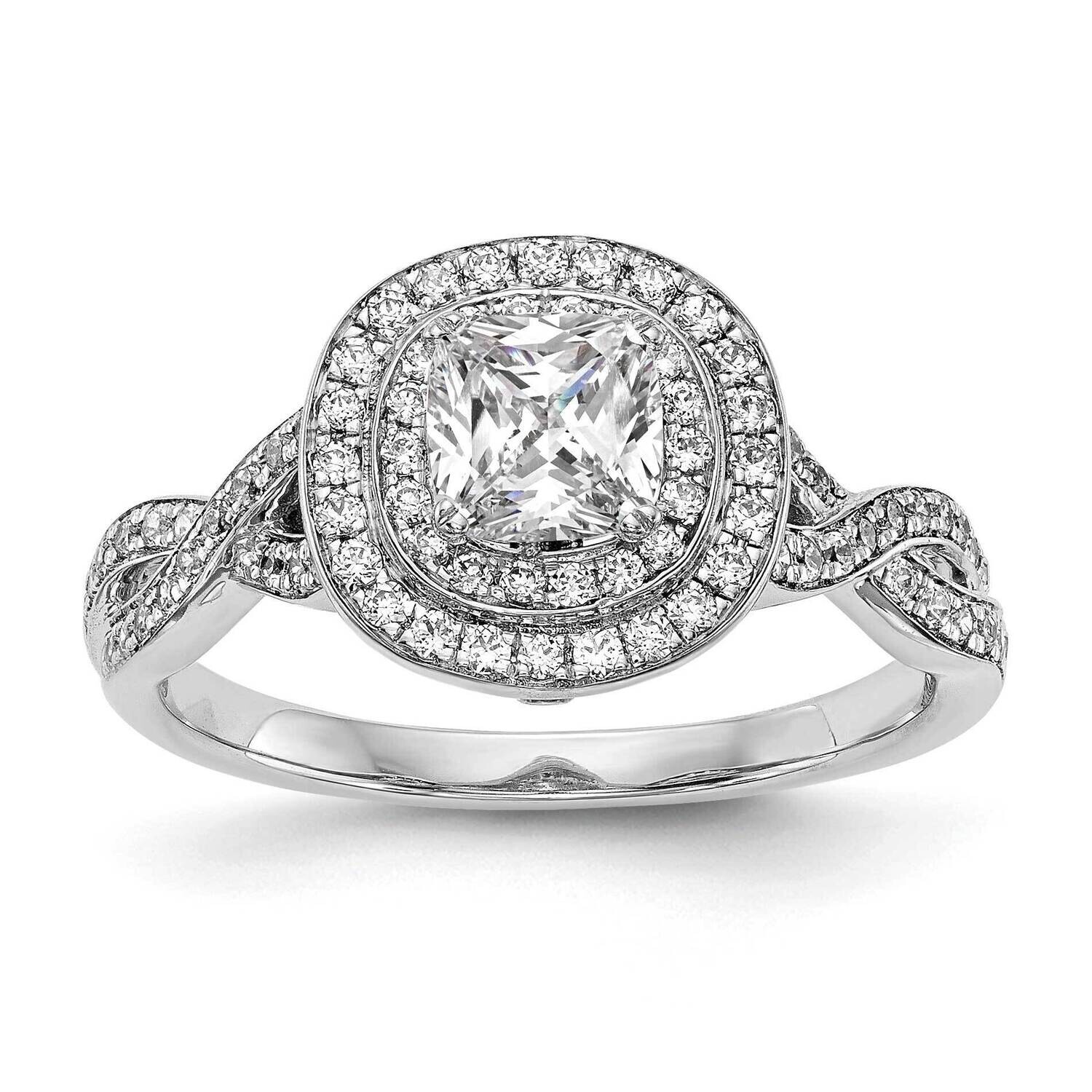 Halo Plus Holds 1/2 Carat 5.00mm Cushion Center 3/8 Carat Diamond Semi-Mount Engagement Ring 14k Wh…