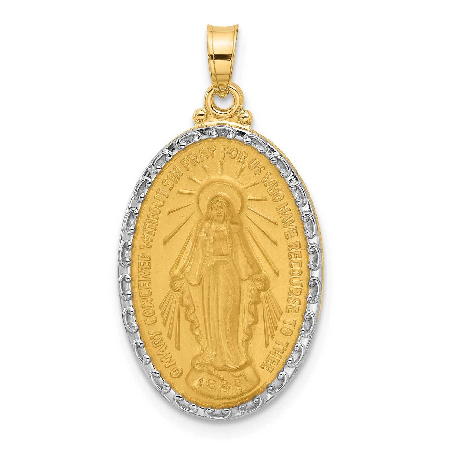 Satin Polished Miraculous Medal Solid Oval Pendant 14k Gold With Rhodium XR2116 by Men&#39;s Jewelry an…