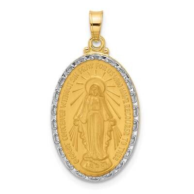 Satin Polished Miraculous Medal Solid Oval Pendant 14k Gold With Rhodium XR2116 by Men&#39;s Jewelry an…