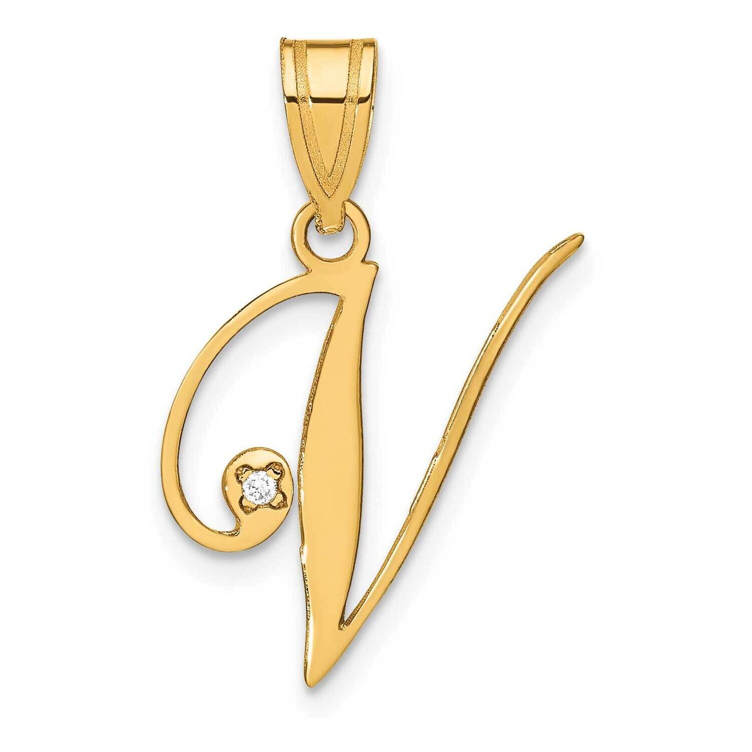 Script Letter V Initial Pendant Diamond 14k Gold YC252V, MPN: YC252V,