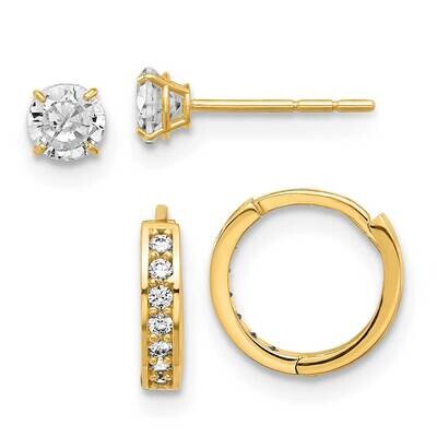 CZ Post Hinged Hoop Earring Set 14k Polished Gold YE2163SET, MPN: YE2163SET,