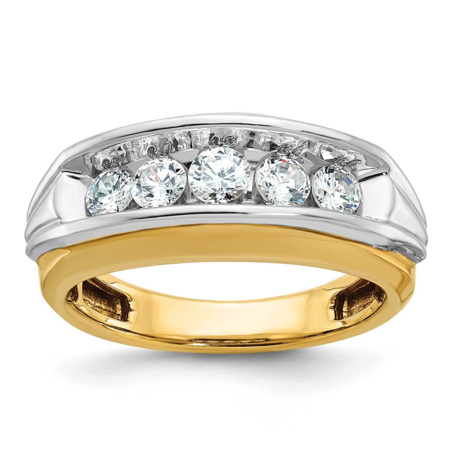 Ibgoodman Men&#39;s Polished Grooved 5-Stone 1 Carat Aa Quality Diamond Ring 14k Two-Tone Gold B63103-4…